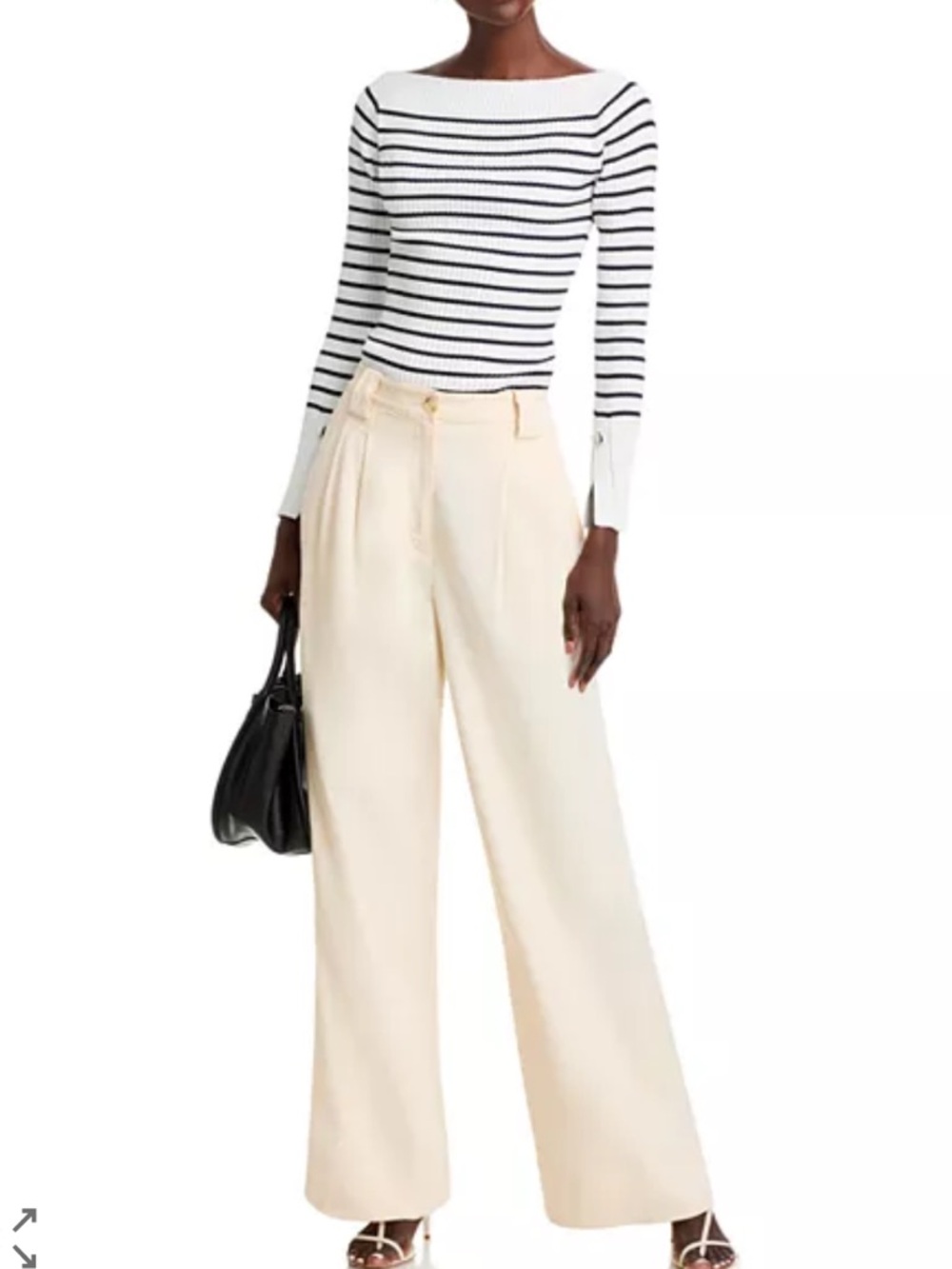 NWOT A.L.C. Anya Striped Off-White and Dark Navy Striped Ribbed Knit Top - Picture 9 of 13